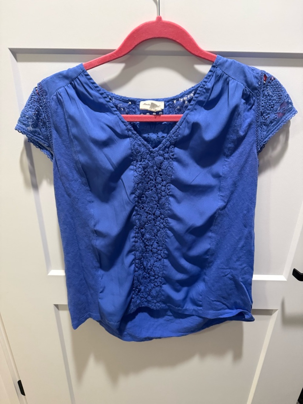 Meadow Rue Anthropologie Lace Blouse | Blue Crochet Trim Boho Top | Size Small